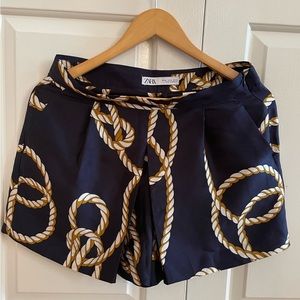 Zara Navy High-Waisted Nautical Rope Shorts